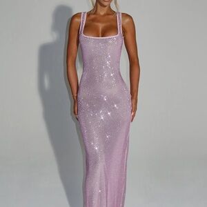Sequin Mesh Maxi Dress in Pink - Women worn once
